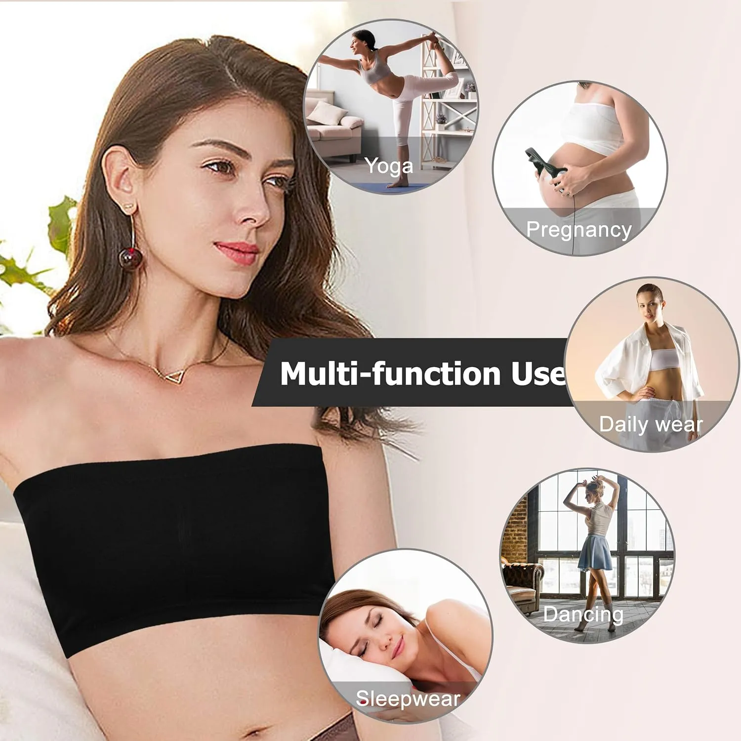 BINACL Women's Bandeau Bralette, Summer Strapless Removable Padded Seamless Basic Layer Tube Top Bra 2/3 Packs