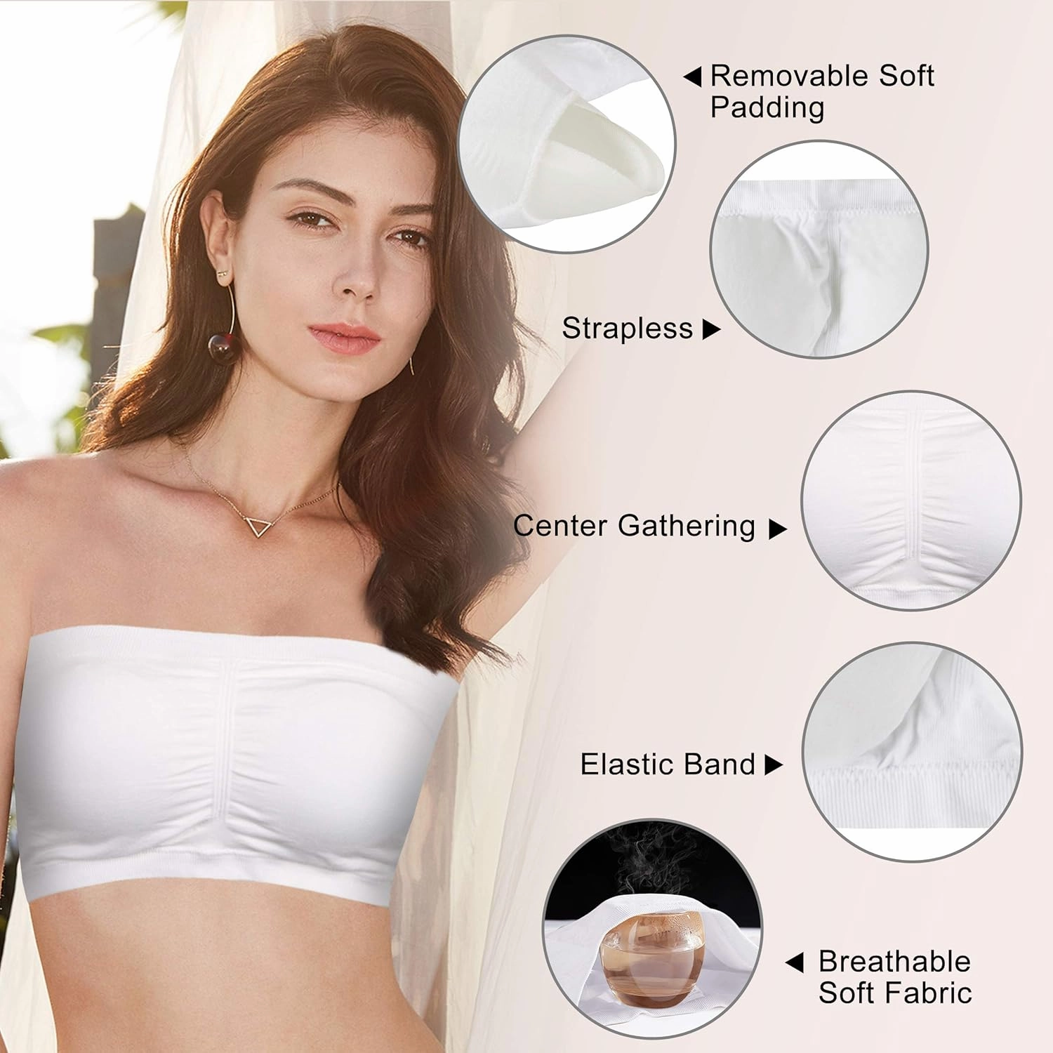 BINACL Women's Bandeau Bralette, Summer Strapless Removable Padded Seamless Basic Layer Tube Top Bra 2/3 Packs