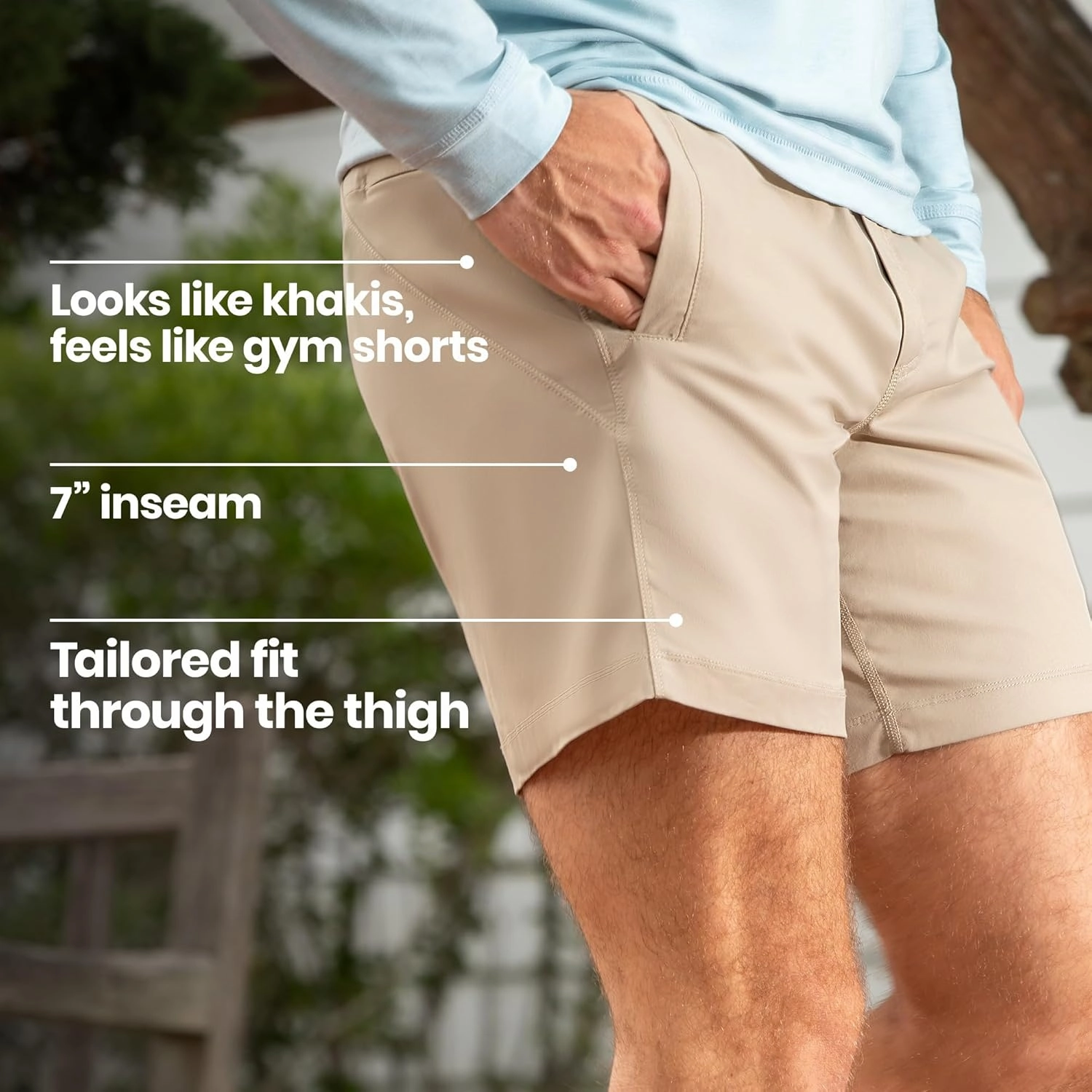 birddogs Mens Khaki Shorts – Casual, Slim Fit, Stretch Shorts with Built-in Liner for Comfort – Regular Length, 7” Inseam