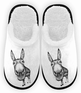 Black and White Animal Donkey Men's Slippers, Comfort Soft Plush Coral Fleece Non Slip House Slippers Home Shoes Indoor and Outdoor