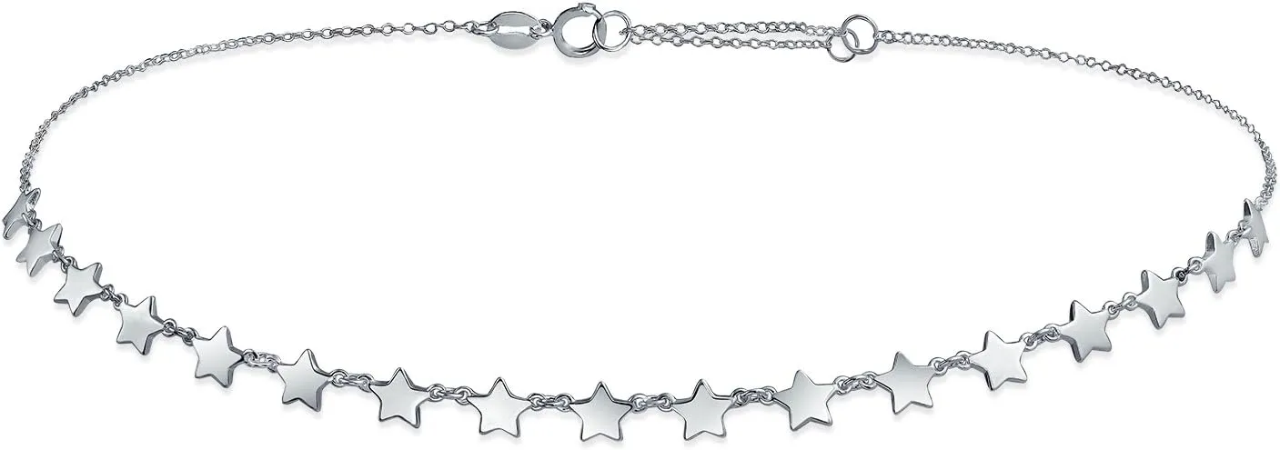 Bling Jewelry Name Plated Bar Sideways Horizontal Patriotic USA American Rock Star Choker Station Necklace For Women Teen 14K Gold Plated .925 Sterling Silver