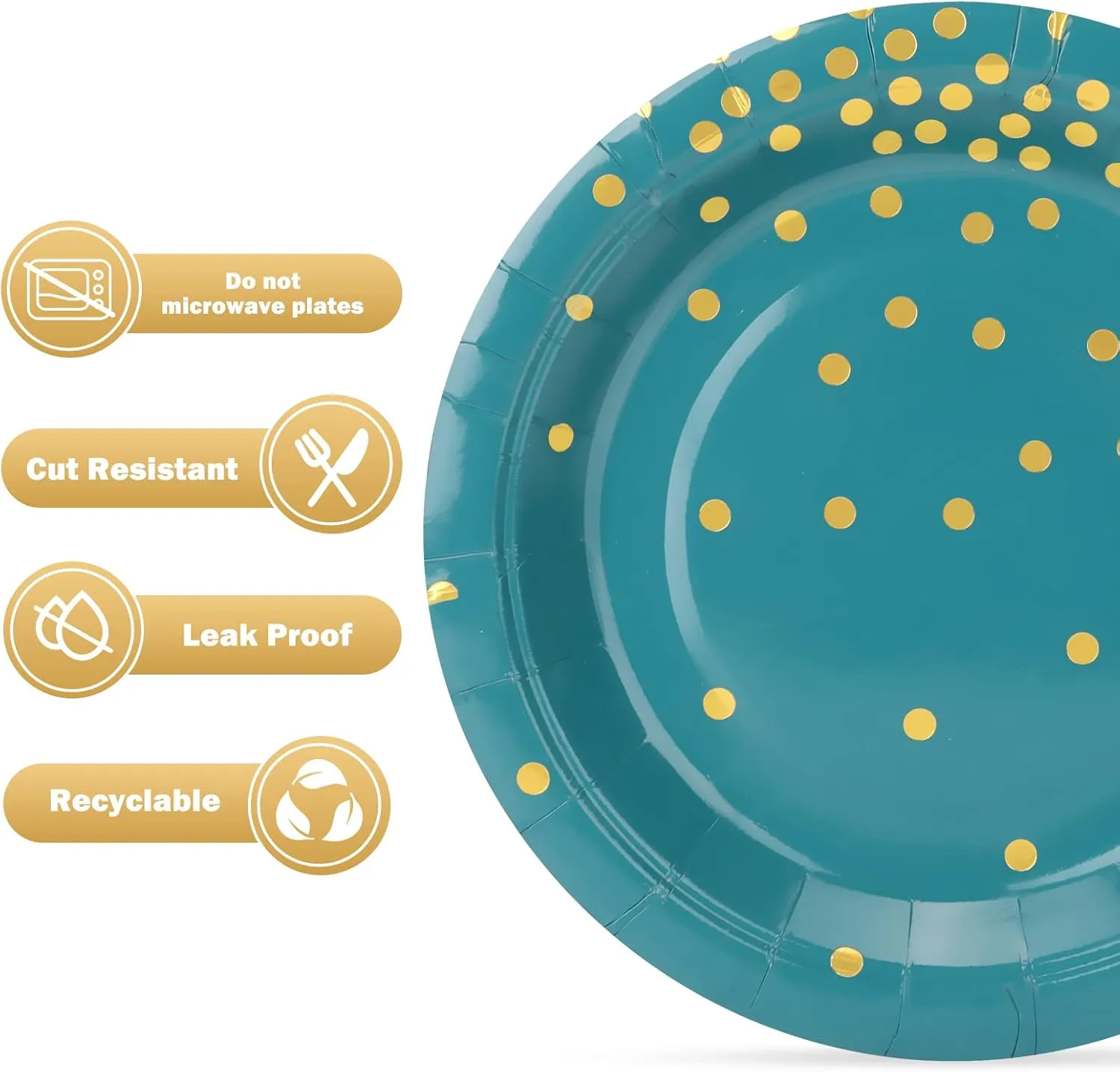 Blue Green Gold Paper Plates,100 Pack Gold Dots Party Paper Plates,Disposable Party Supplies Dessert Plate for Father's Day,Independence Day,Birthday,Picnics(7Inch)