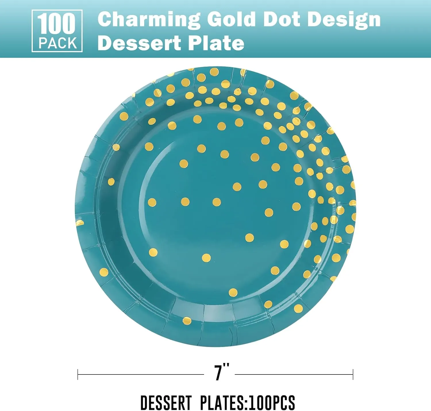 Blue Green Gold Paper Plates,100 Pack Gold Dots Party Paper Plates,Disposable Party Supplies Dessert Plate for Father's Day,Independence Day,Birthday,Picnics(7Inch)