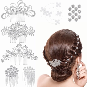 Boao 56 Pieces Wedding Hair Accessories Bridal Hair Pieces Crystal Rhinestone Clips Bride Bridesmaid Flowers U-shaped Glitter Headpiece Prom Combs for Wedding