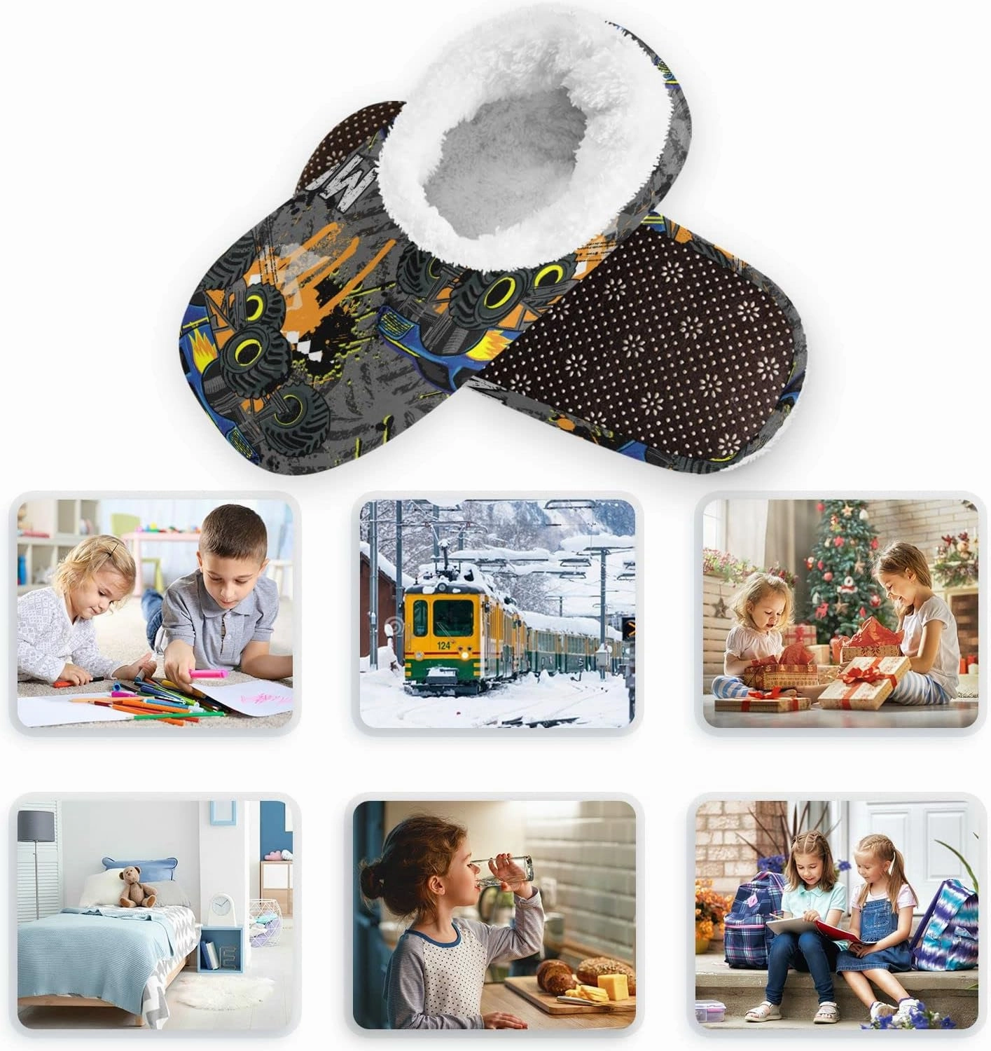 Boccsty Boys Girls Fuzzy House Slippers Kids Toddlers Winter Indoor House Home Shoes XS-S