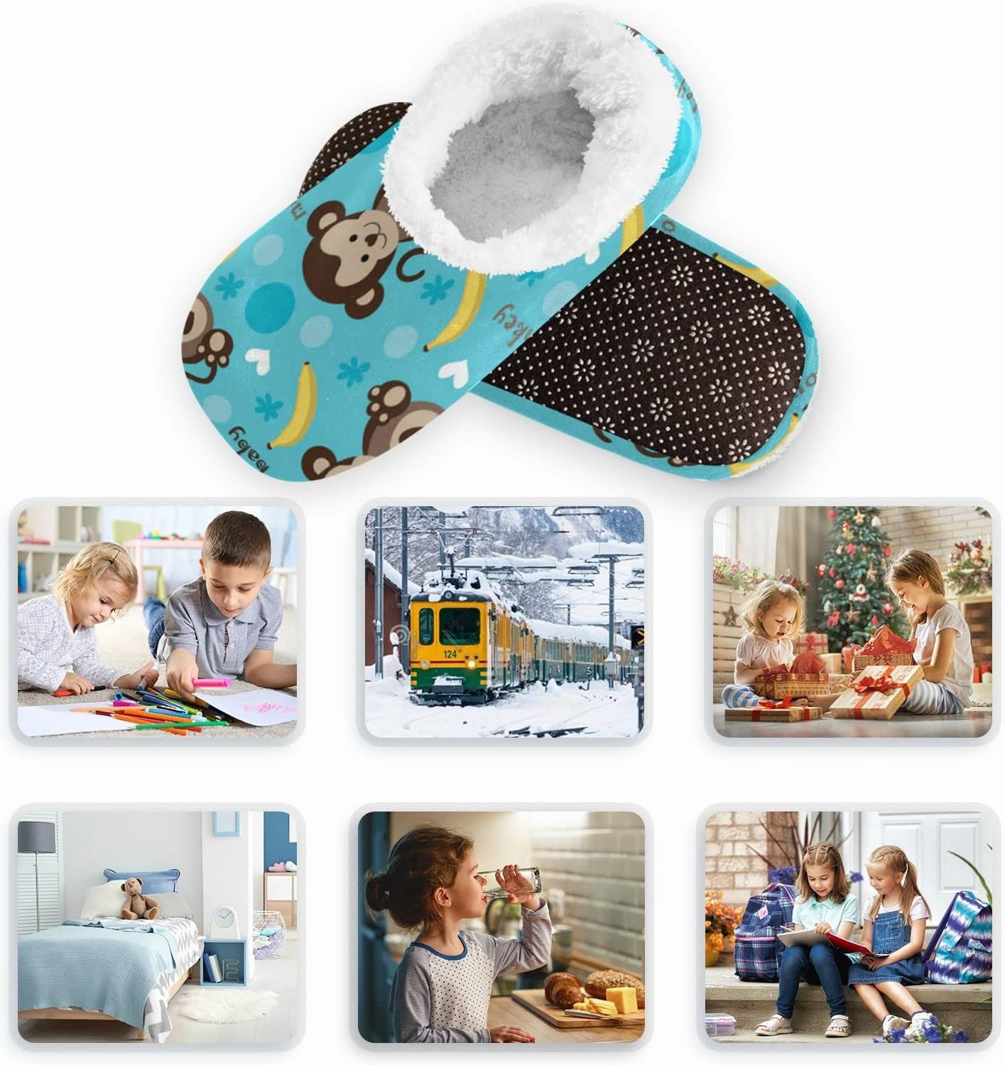 Boccsty Boys Girls House Slippers Kids toddler Home Shoes Winter Indoor shoes XS-S