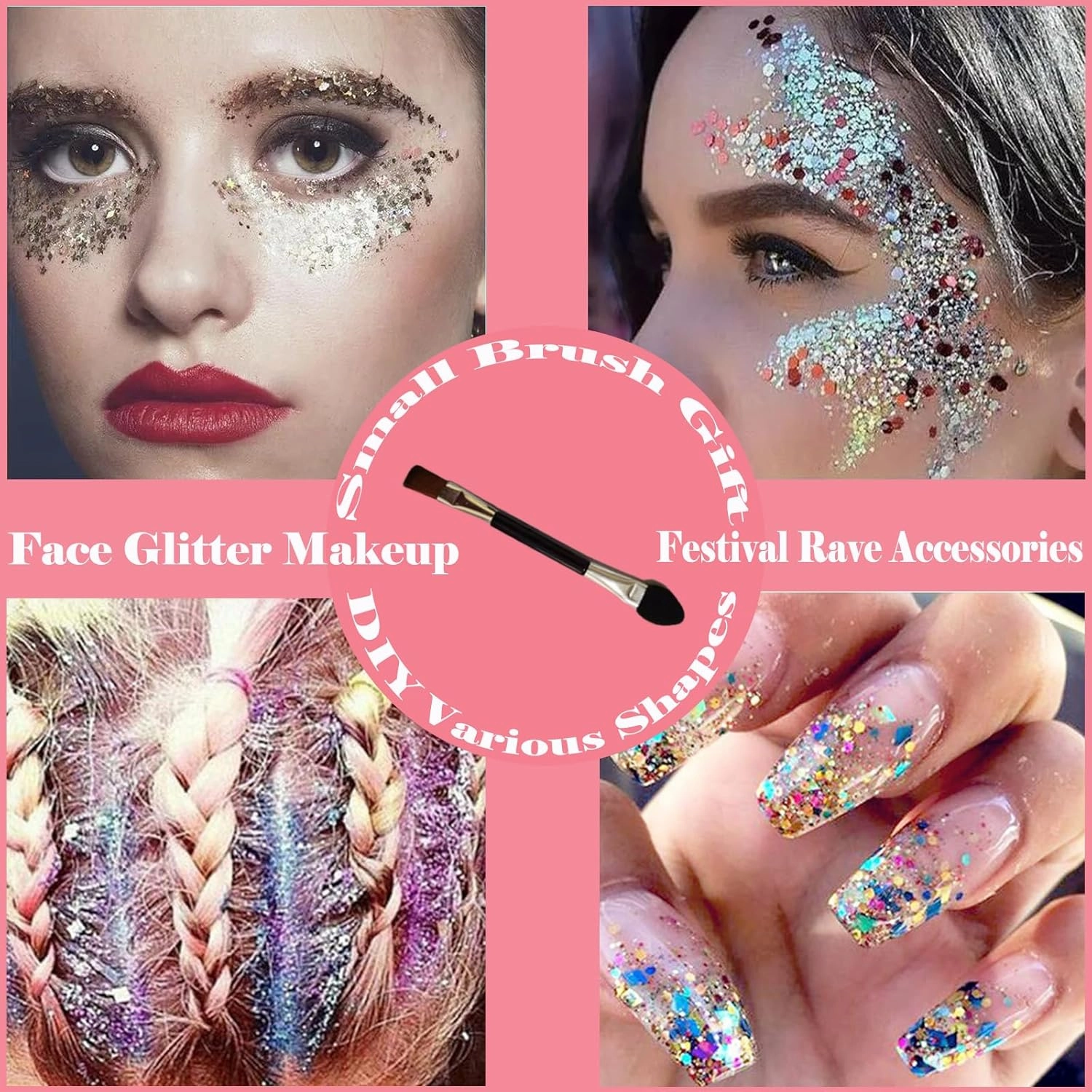 Body Glitter Face Glitter Gel: Singer Concerts Disco Festival Rave Accessories Face Glitter Makeup 150ml Chunky Sequins Mermaid Face Body Hair Glitter Gel (White&Pink&Gold&Green&Red)