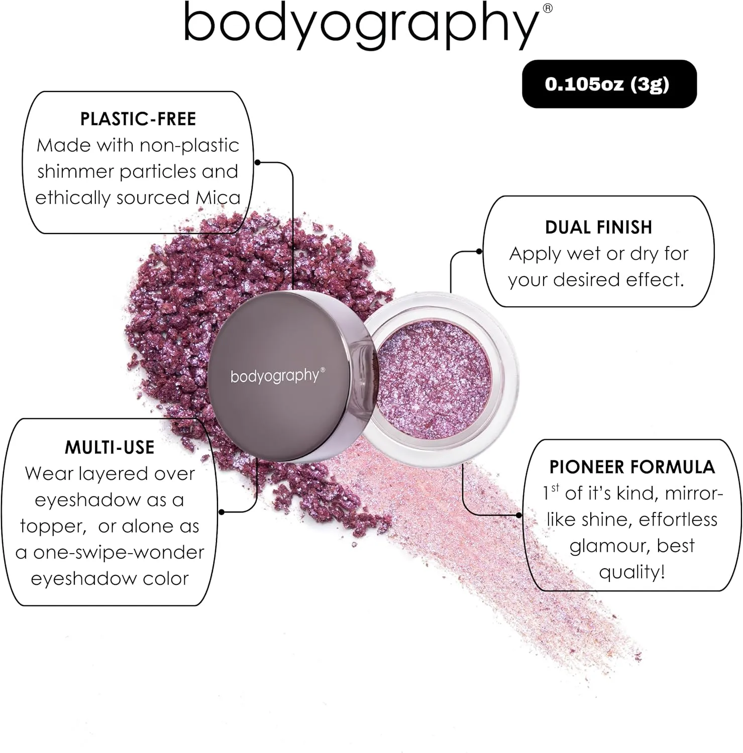 Bodyography Glitter Pigment - Stratus Champagne Pink for Women - 0.105 oz Eye Shadow