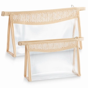 Boho Patch Cosmetic Bag - Summer Beach Swimming Pool Toiletry Makeup Bag Beige Clear Waterproof Travel Makeup Pouch PVC Zipper Clutch Daily Use Purse Summer Beach Gifts for Women Girls