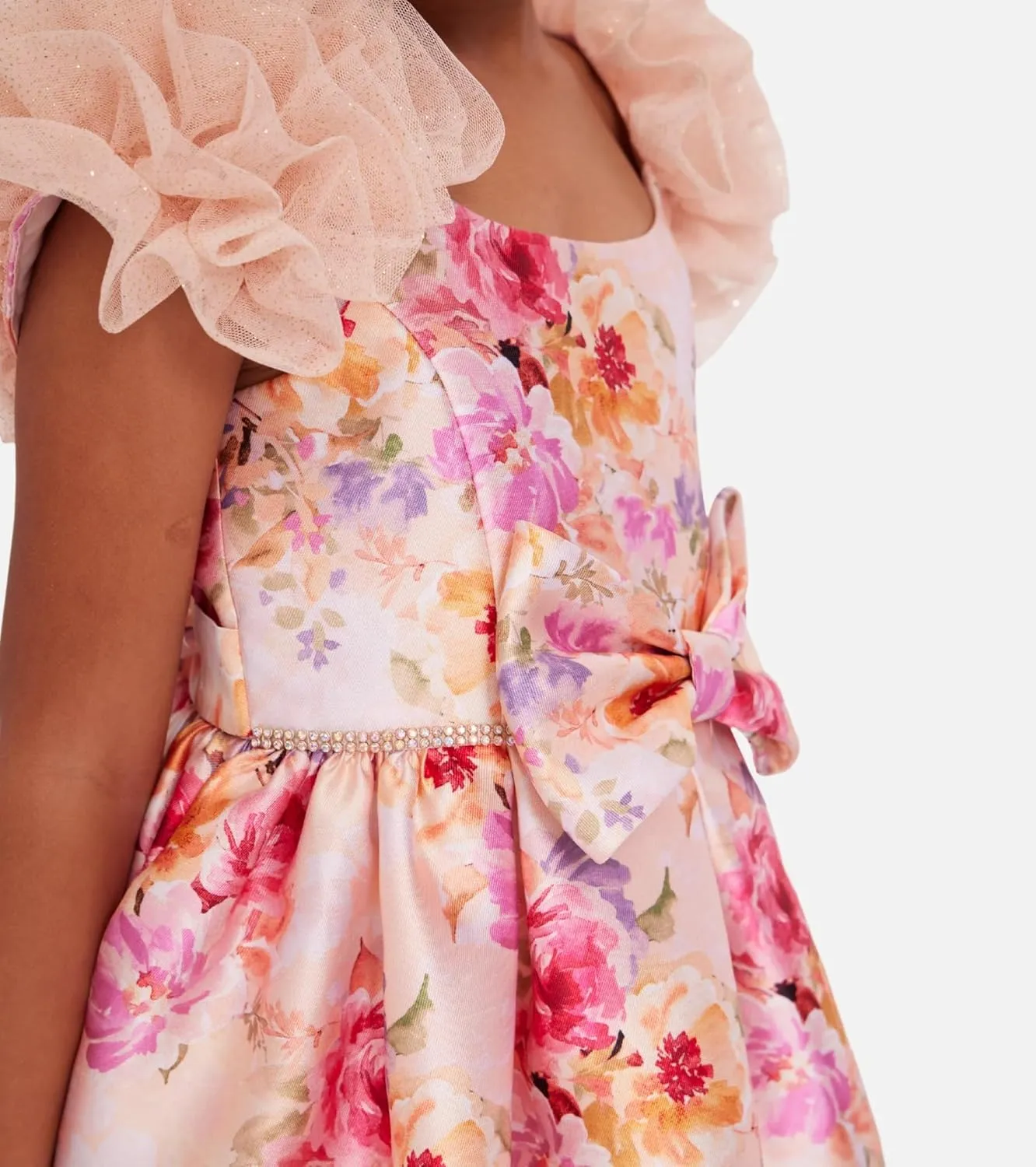 Bonnie Jean Girls Size 12M-16 Floral Mikado Bow Special Occasion Dress