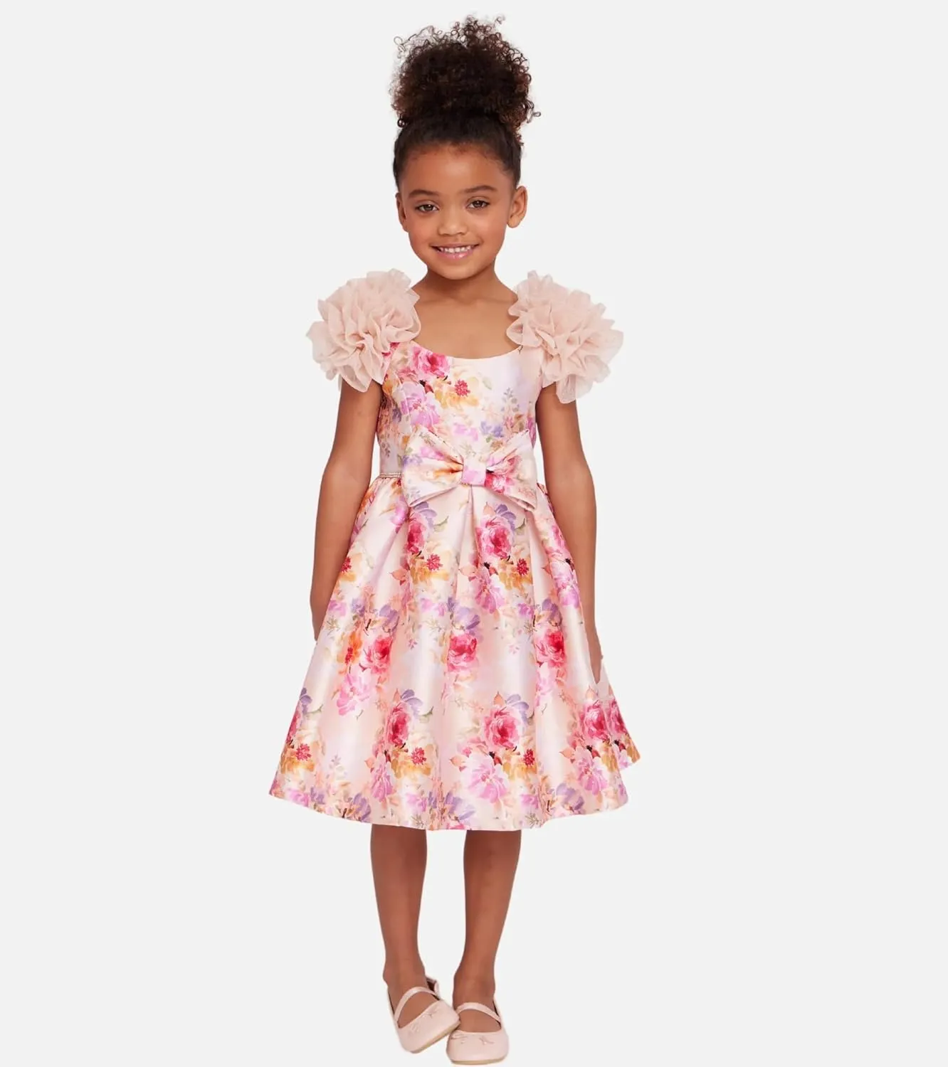 Bonnie Jean Girls Size 12M-16 Floral Mikado Bow Special Occasion Dress