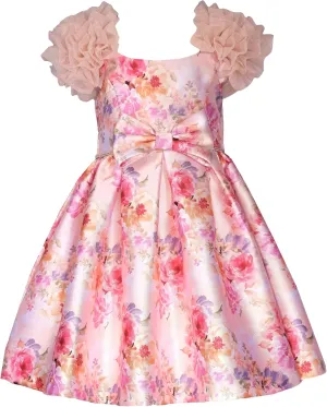 Bonnie Jean Girls Size 12M-16 Floral Mikado Bow Special Occasion Dress