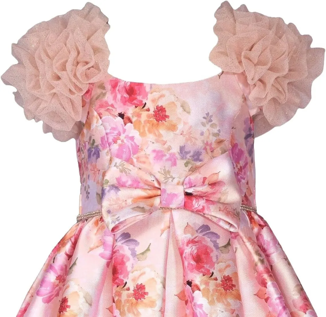 Bonnie Jean Girls Size 12M-16 Floral Mikado Bow Special Occasion Dress