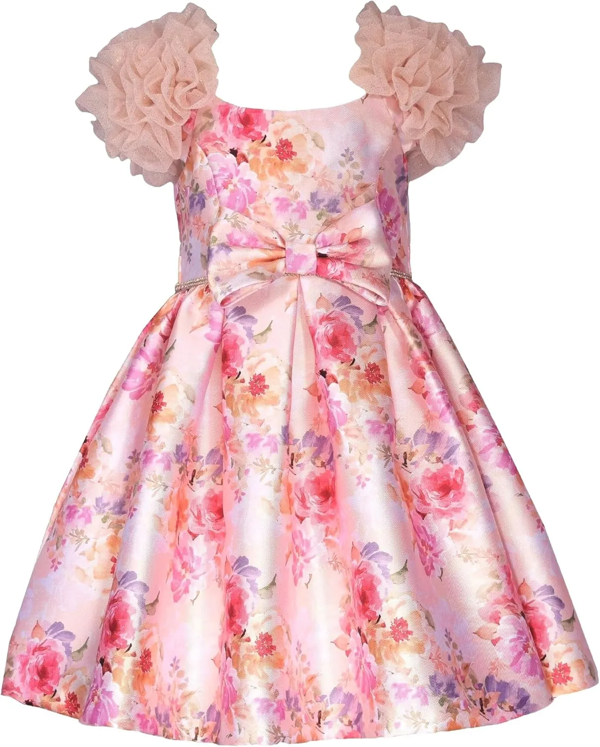 Bonnie Jean Girls Size 12M-16 Floral Mikado Bow Special Occasion Dress