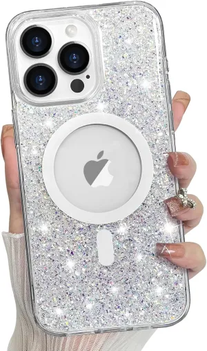 Bonoma for iPhone 16 Pro Max Case Sparkly Glitter Bling Back, Magnetic Support for MagSafe Shockproof, Crystal and Clear High-Duty Protection for Girls Women-Glitter Crystal