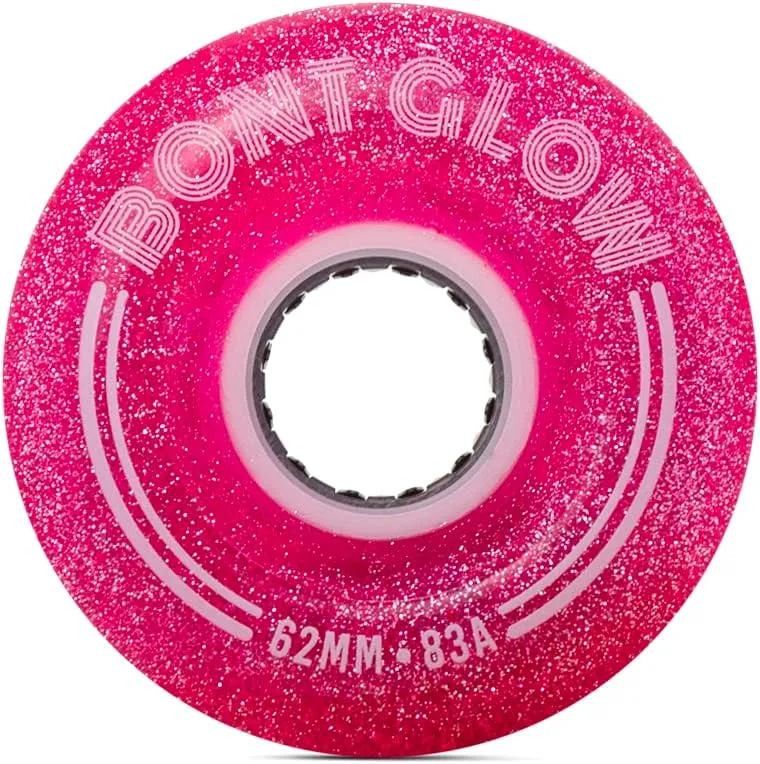 Bont Skates - Glow Light Up LED Quad Roller Skate Wheels - Recreational Street Outdoor Skating - 62x35mm 83A - Set of 4 wheels (Love Letter Pink)