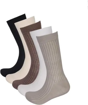 bony&katia Ribbed Dress Socks, 5 Pairs, Neutral Colors - Black, Beige, Brown, White, Gray