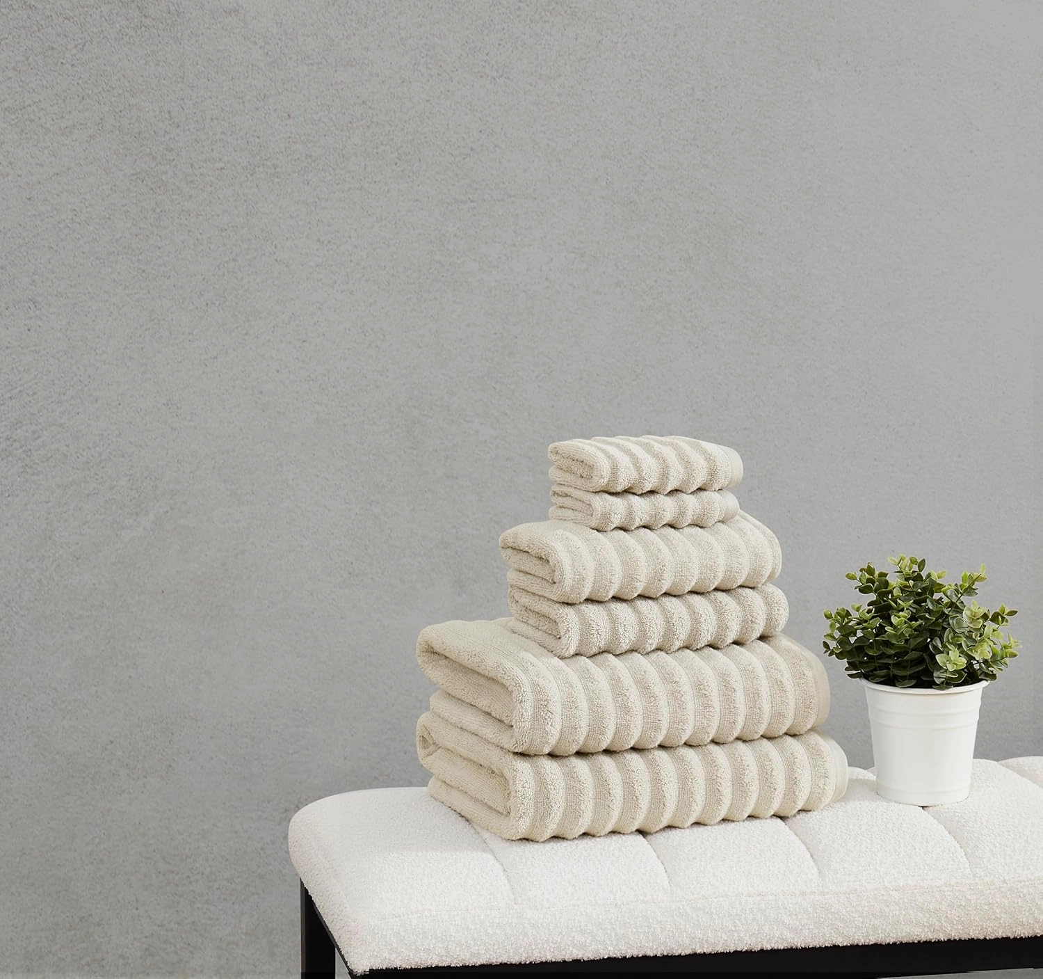 Borghese Ribbed Zero Twist Beige 6 Piece Towel Set, Solid Color, Oeko-TEX Certified