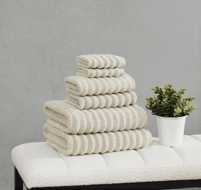 Borghese Ribbed Zero Twist Beige 6 Piece Towel Set, Solid Color, Oeko-TEX Certified