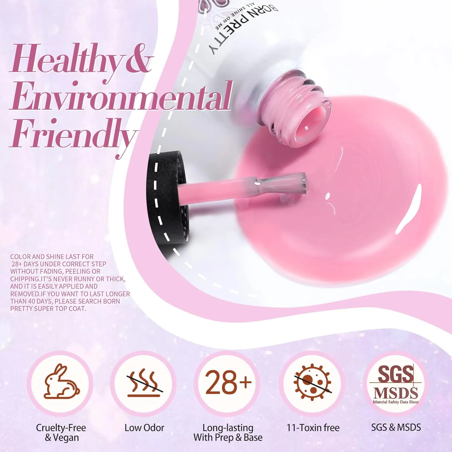 Born Pretty Gel Nail Polish Set Nude Pink Gray Purple Pale Mauve Colors with Glossy Matte Top Coat Base Gel Nail Art DIY Manicure Salon Home 21PCS