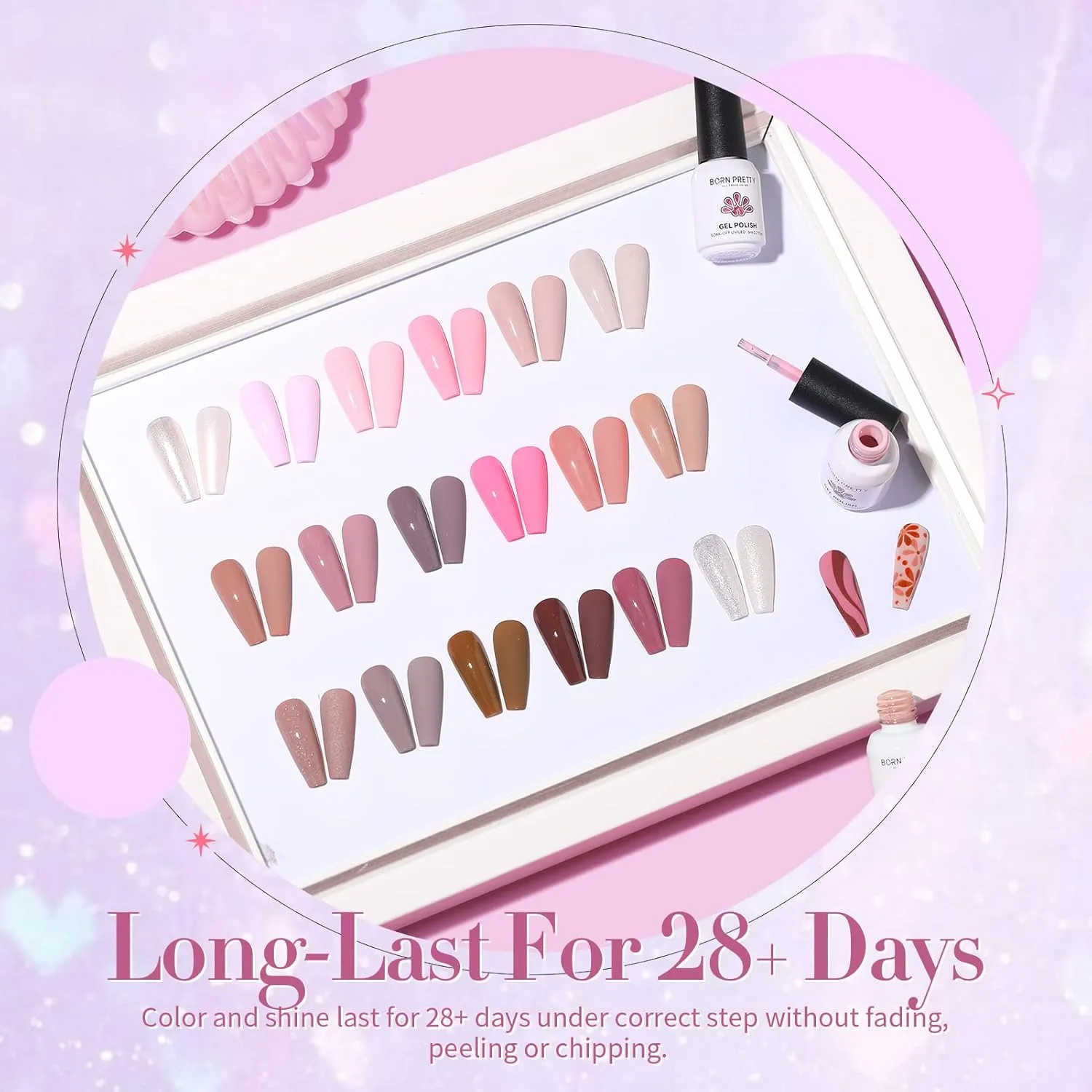 Born Pretty Gel Nail Polish Set Nude Pink Gray Purple Pale Mauve Colors with Glossy Matte Top Coat Base Gel Nail Art DIY Manicure Salon Home 21PCS