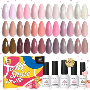 Born Pretty Gel Nail Polish Set Nude Pink Gray Purple Pale Mauve Colors with Glossy Matte Top Coat Base Gel Nail Art DIY Manicure Salon Home 21PCS