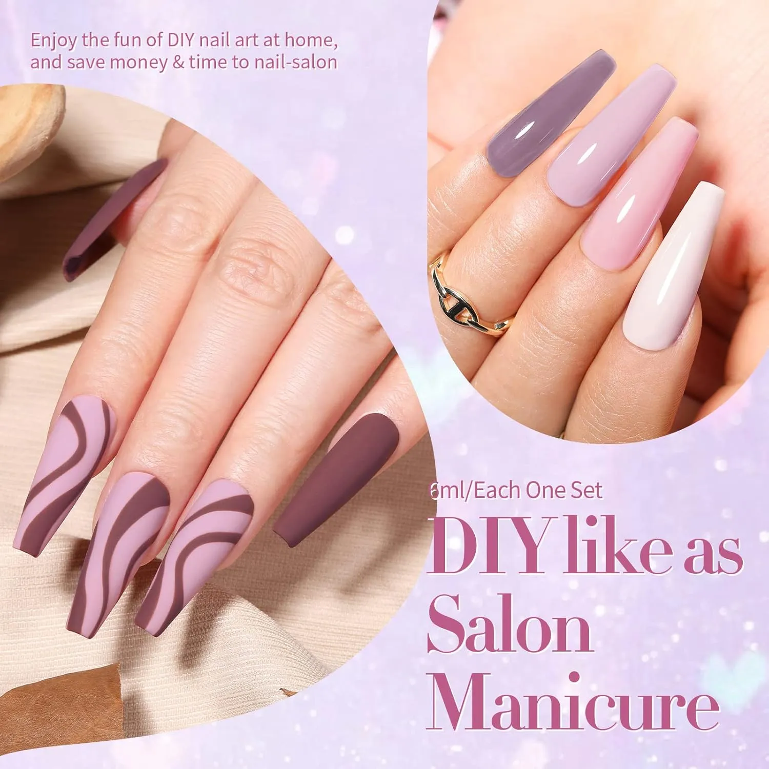Born Pretty Gel Nail Polish Set Nude Pink Gray Purple Pale Mauve Colors with Glossy Matte Top Coat Base Gel Nail Art DIY Manicure Salon Home 21PCS