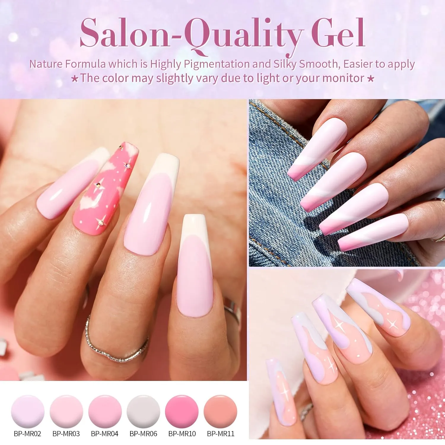 Born Pretty Gel Nail Polish Set Nude Pink Gray Purple Pale Mauve Colors with Glossy Matte Top Coat Base Gel Nail Art DIY Manicure Salon Home 21PCS