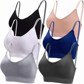 BQTQ 6 Pcs V Neck Bralettes for Women Padded Bralette with Straps Seamless Bra