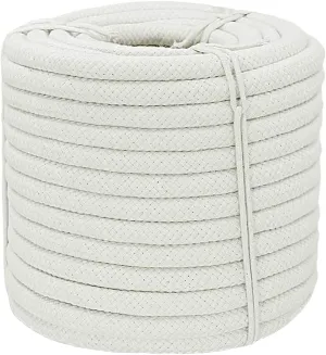 Braided White Cotton Rope (1/2 inch x 100 ft) Natural Soft Utility Rope