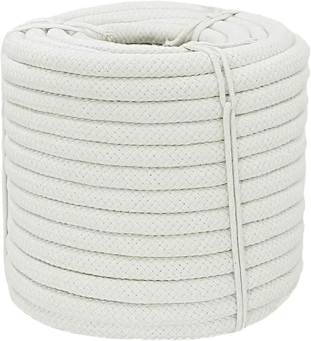 Braided White Cotton Rope (1/2 inch x 100 ft) Natural Soft Utility Rope