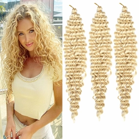 Braiding Hair Beige 22 Inch 3 Bundles Deep Wave Bulk Hair Extensions for Boho Braids Ocean Wave Crochet Hair Extensions for Braiding Curly Synthetic Braids Hair 613#