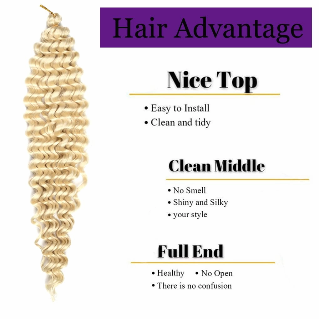 Braiding Hair Beige 22 Inch 3 Bundles Deep Wave Bulk Hair Extensions for Boho Braids Ocean Wave Crochet Hair Extensions for Braiding Curly Synthetic Braids Hair 613#