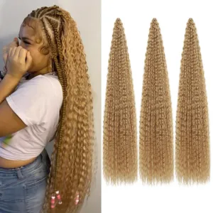 Brazilian Curly Braids Crochet Twist Hair 30inches 3Packs Afro Kinky Curly Braiding Hair Extensions Deep Curly Crochet Hair Synthetic Water Wave Braid Hair(30Inch,27#)