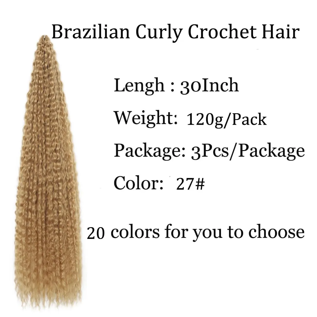 Brazilian Curly Braids Crochet Twist Hair 30inches 3Packs Afro Kinky Curly Braiding Hair Extensions Deep Curly Crochet Hair Synthetic Water Wave Braid Hair(30Inch,27#)