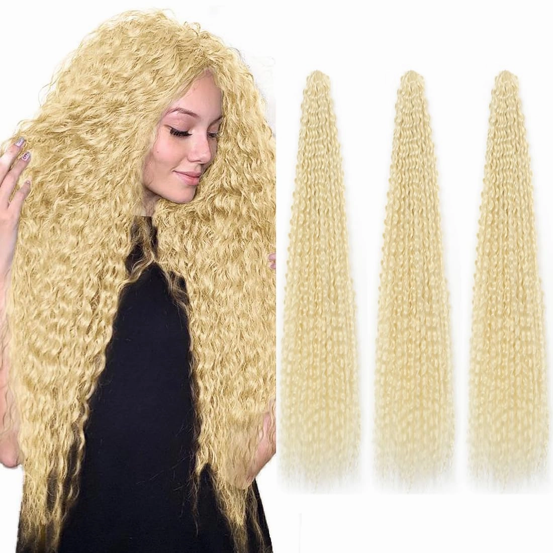 Brazilian Curly Braids Crochet Twist Hair 30inches 3Packs Afro Kinky Curly Braiding Hair Extensions Deep Curly Crochet Hair Synthetic Water Wave Braid Hair(30Inch,613#)