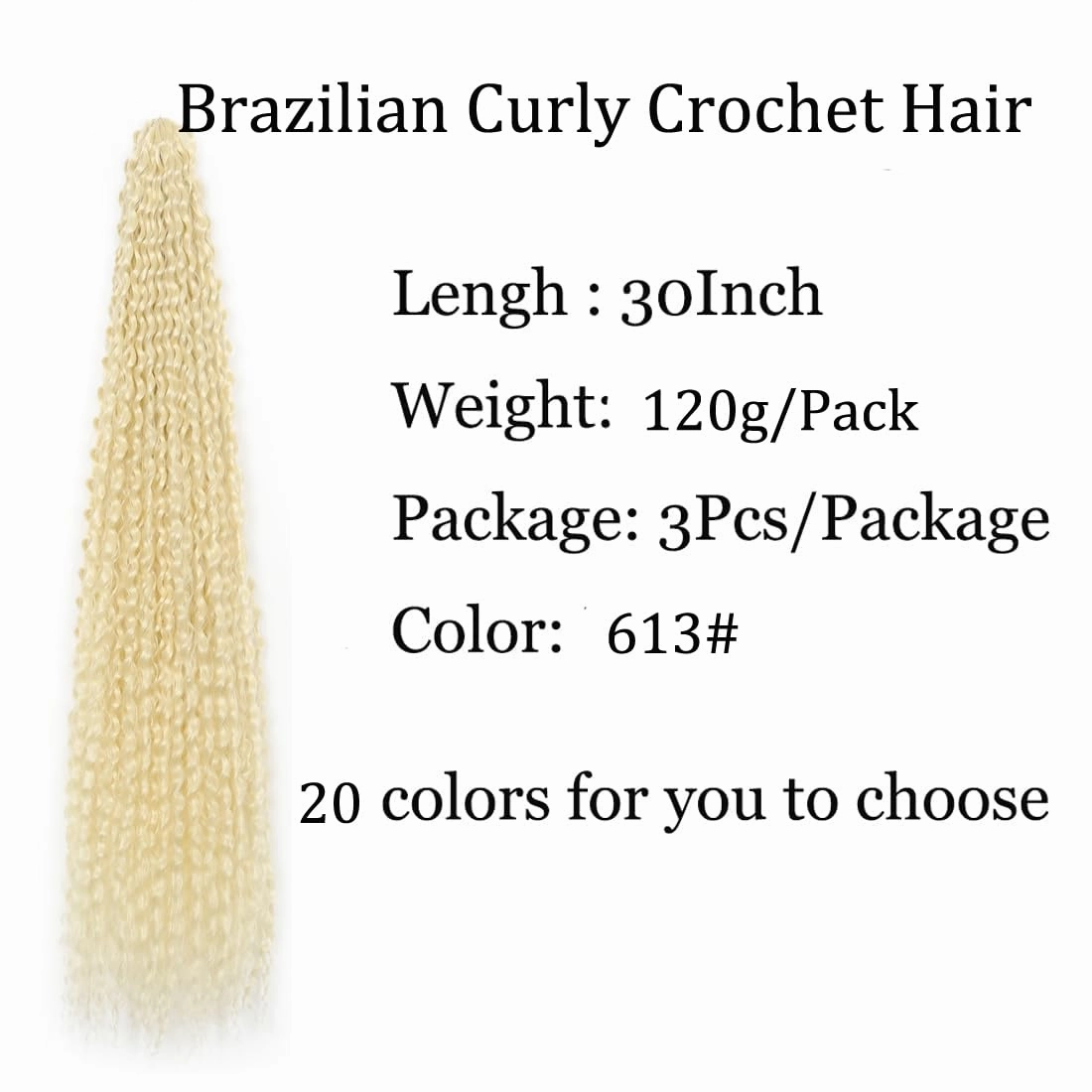 Brazilian Curly Braids Crochet Twist Hair 30inches 3Packs Afro Kinky Curly Braiding Hair Extensions Deep Curly Crochet Hair Synthetic Water Wave Braid Hair(30Inch,613#)