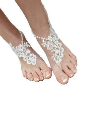 Brides and Bridesmaids Beach Sandals with Lace and Crystals, Toeless Design, for Special Occasions with Ivory Pink and Black color alternatives (6,5 US, Black)