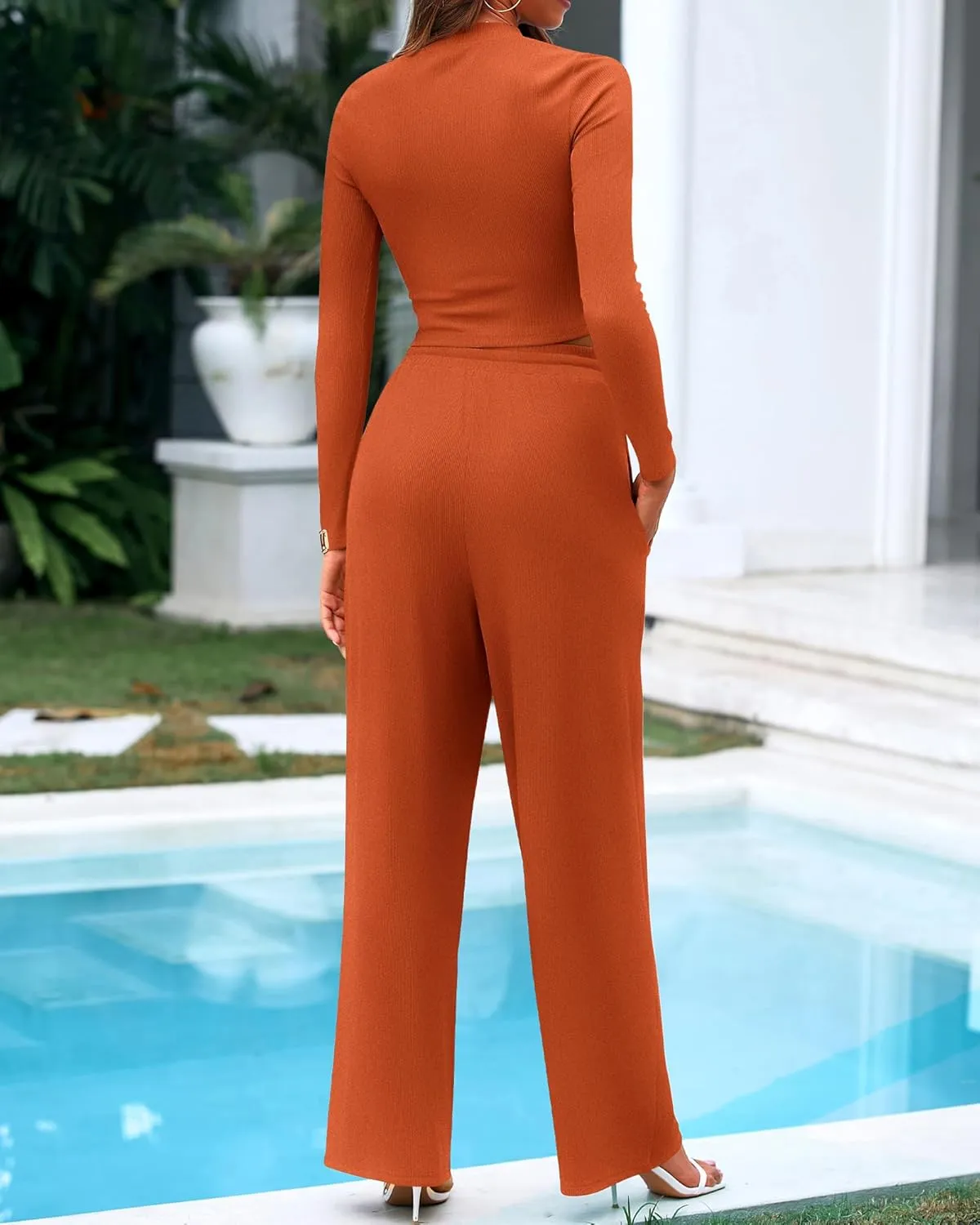 BTFBM Casual 2 Piece Sets For Women Spring Outfits 2025 Long Sleeve Crop Top Wide Leg Pants Summer Matching Lounge Set