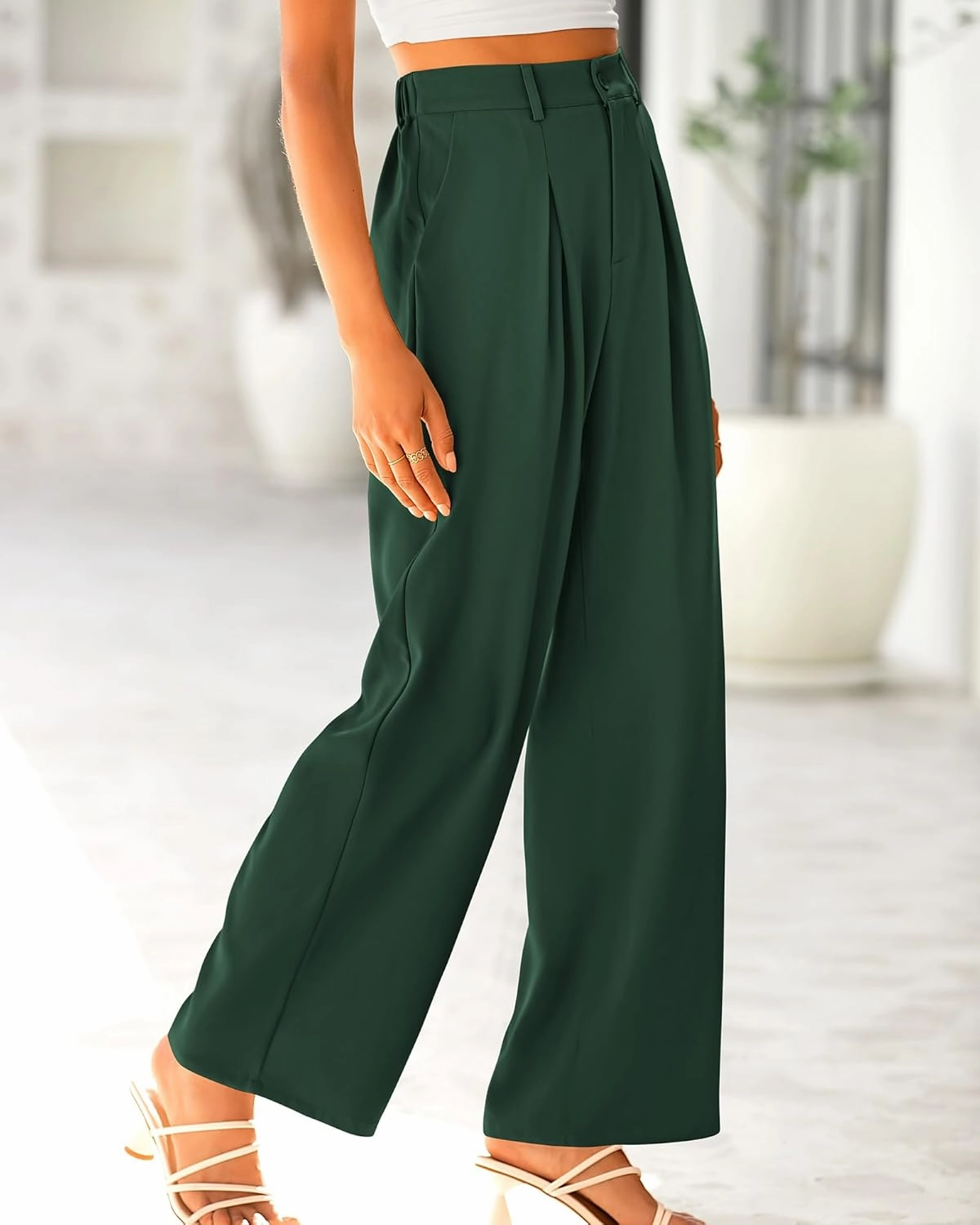 BTFBM Women High Waist Palazzo Pants Casual Wide Leg Trousers Button Down Loose Work Office Business Suit Pant Pockets