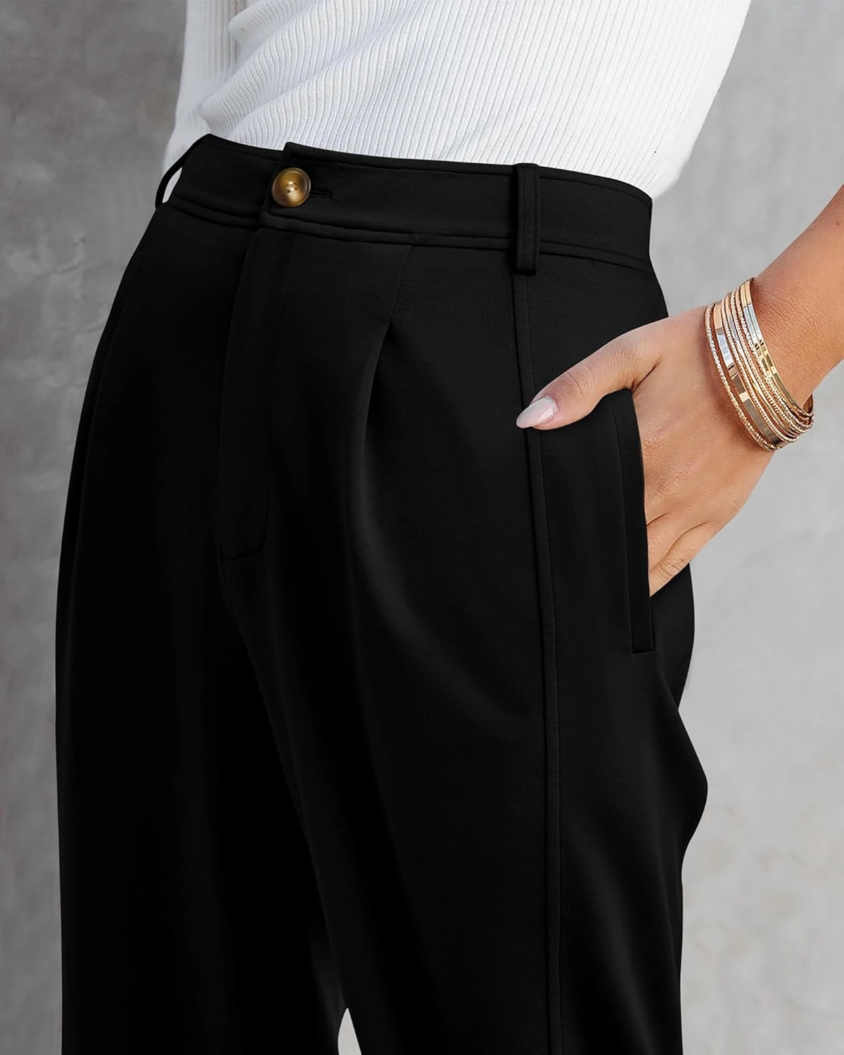 BTFBM Women's 2025 Casual Button Down Pants Elastic High Waist Business Work Trousers Long Straight Slacks with Pockets
