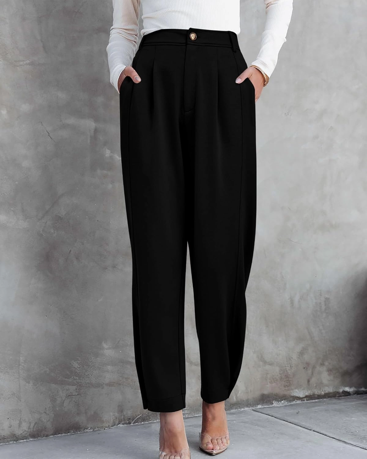BTFBM Women's 2025 Casual Button Down Pants Elastic High Waist Business Work Trousers Long Straight Slacks with Pockets