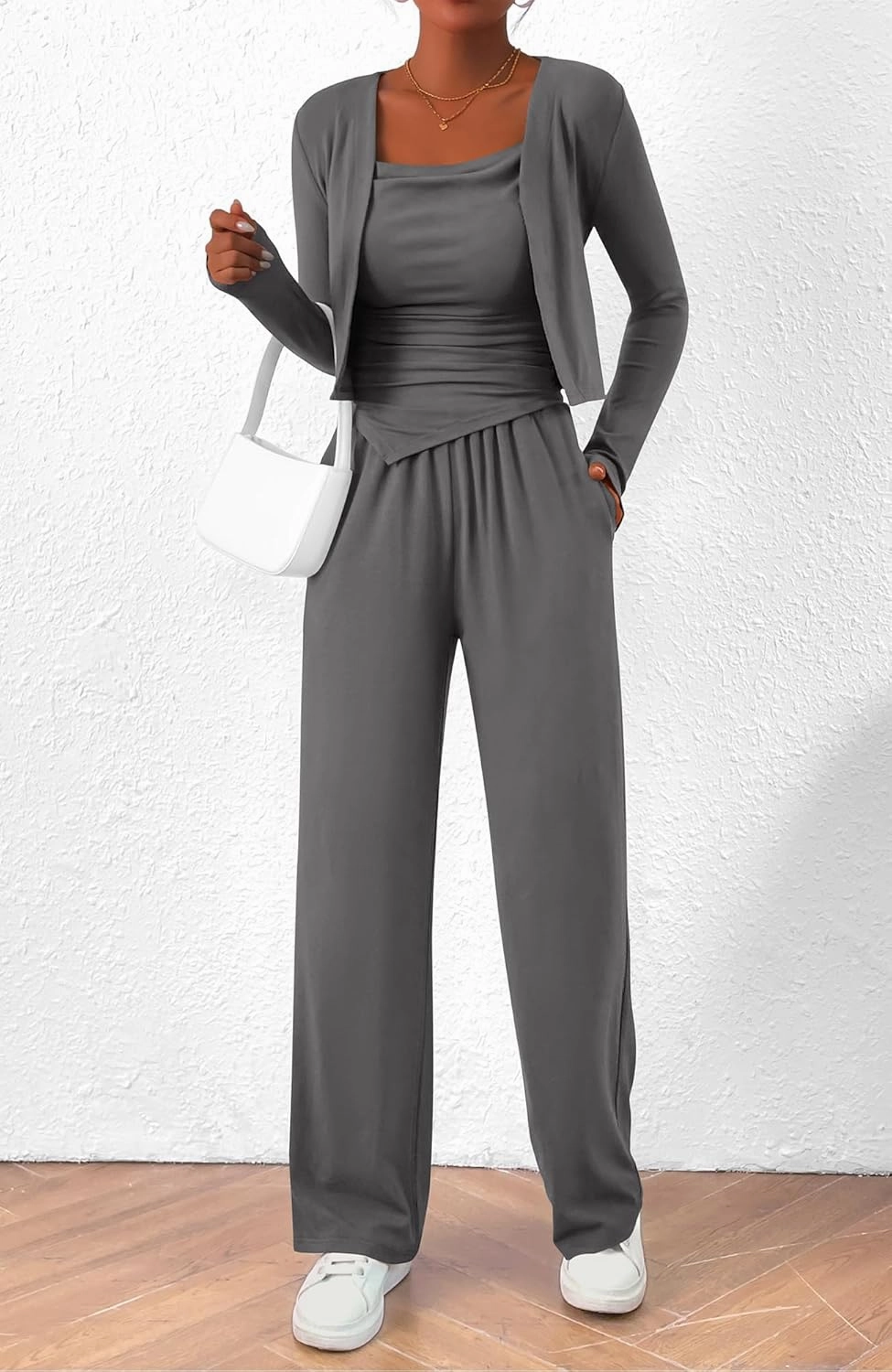 BTFBM Women's Fall Lounge Sets 3 Piece Outfit Tracksuits Casual Long Sleeve Tops High Waisted Sweatpants Set