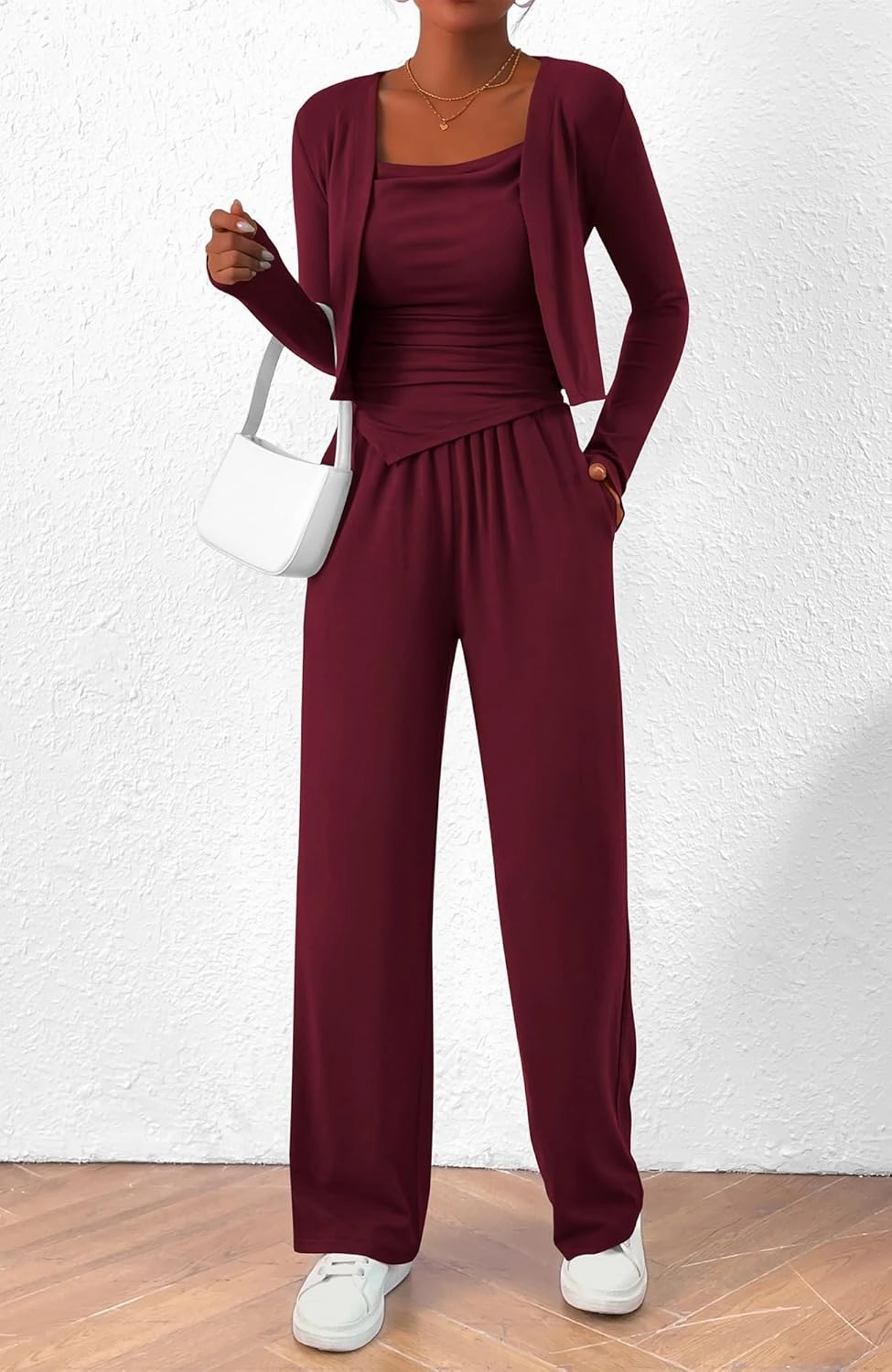 BTFBM Women's Fall Lounge Sets 3 Piece Outfit Tracksuits Casual Long Sleeve Tops High Waisted Sweatpants Set
