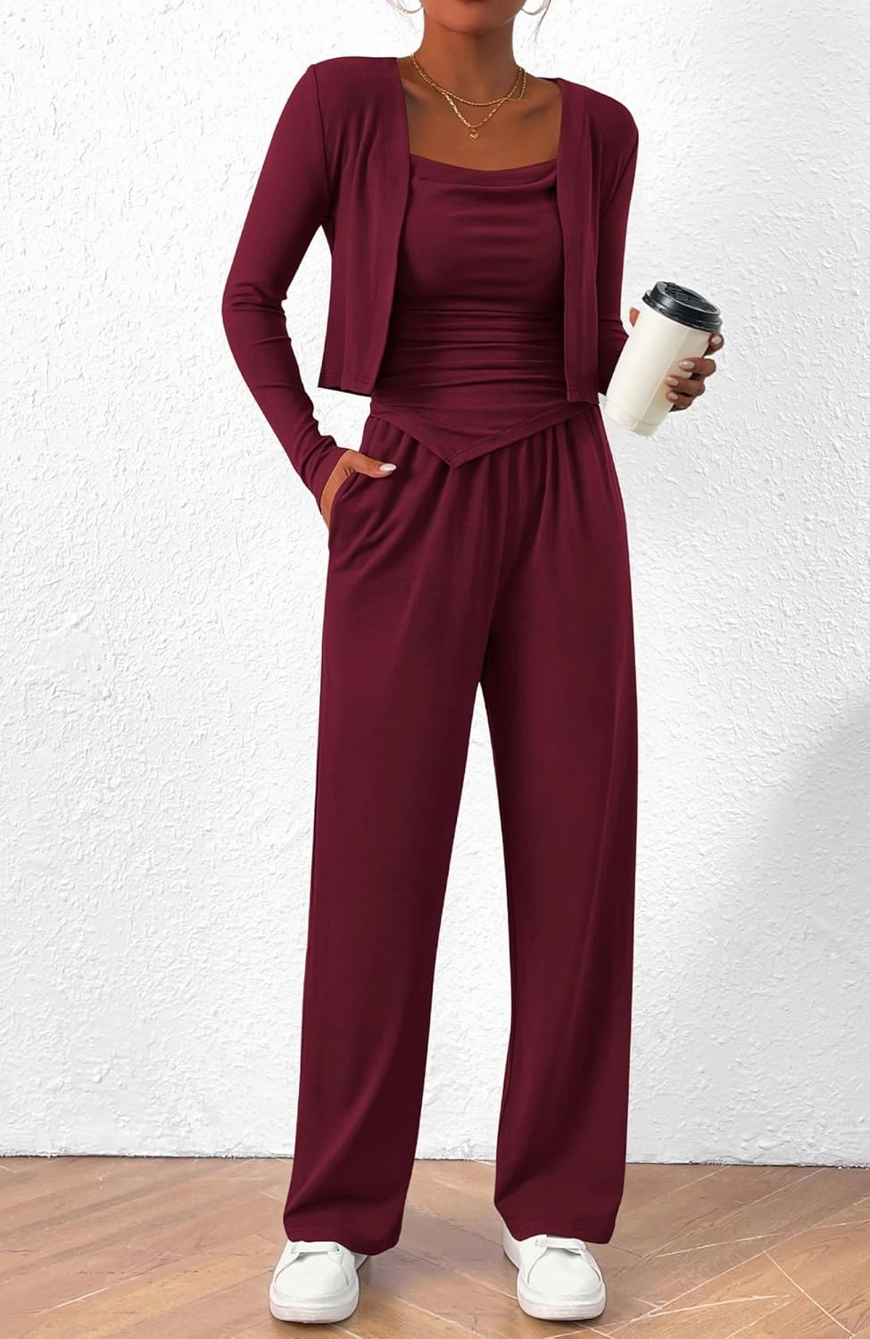 BTFBM Women's Fall Lounge Sets 3 Piece Outfit Tracksuits Casual Long Sleeve Tops High Waisted Sweatpants Set