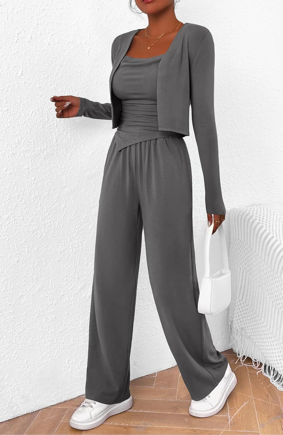 BTFBM Women's Fall Lounge Sets 3 Piece Outfit Tracksuits Casual Long Sleeve Tops High Waisted Sweatpants Set