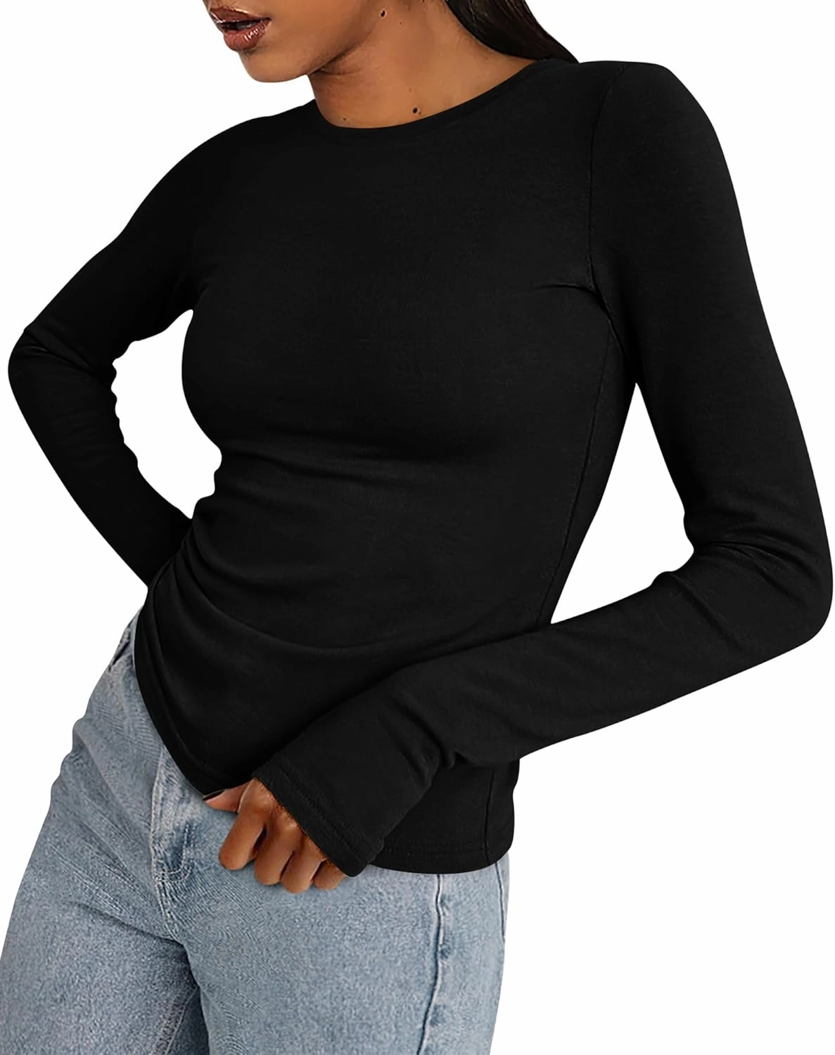 BTFBM Womens Casual Long Sleeve Tops Spring Fall 2025 Crew Neck Workout Shirt Stretchy Slim Fit Basic Y2K Going Out Top
