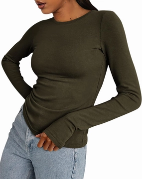 BTFBM Womens Casual Long Sleeve Tops Spring Fall 2025 Crew Neck Workout Shirt Stretchy Slim Fit Basic Y2K Going Out Top