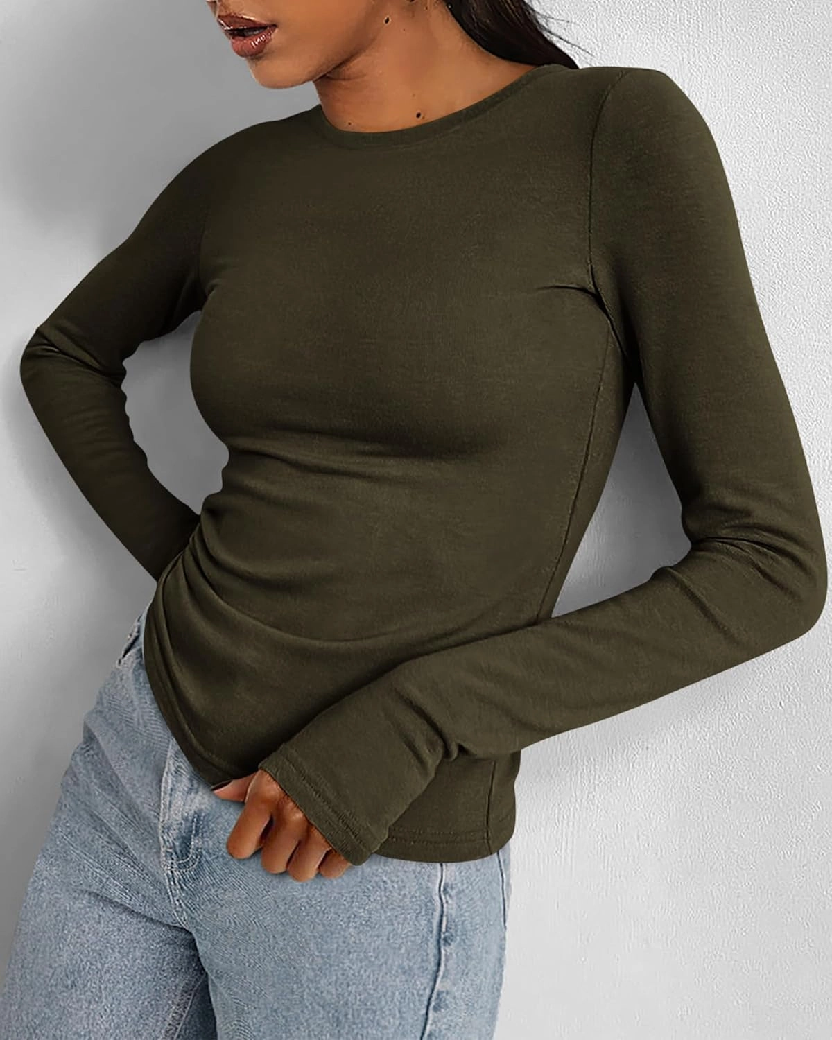 BTFBM Womens Casual Long Sleeve Tops Spring Fall 2025 Crew Neck Workout Shirt Stretchy Slim Fit Basic Y2K Going Out Top