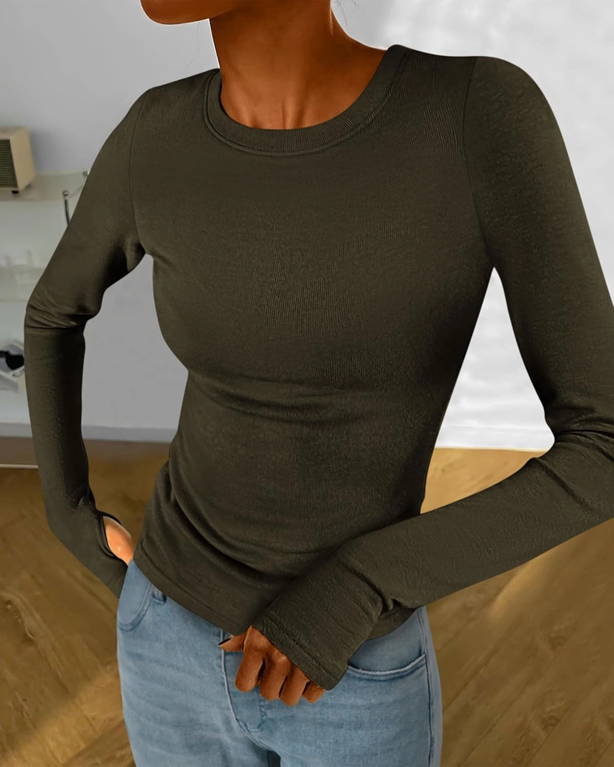 BTFBM Womens Casual Long Sleeve Tops Spring Fall 2025 Crew Neck Workout Shirt Stretchy Slim Fit Basic Y2K Going Out Top